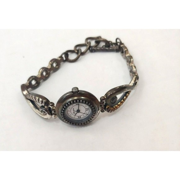 Brighton Charleston Watch Adjustable Bracelet Silver Band Gold Accent White Face